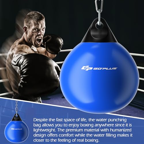 Goplus Water Aqua Bag, 21'' 180 Pound /18” 110 Pound Heavy Punching Bag with Adjustable Metal Chain, Water Injection Hose, Boxing Training Bag for Adults Fitness, MMA - style: Blue-18”, 110LBS