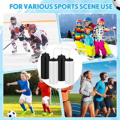 Domensi 4 Pack 32 oz Hockey Sports Water Bottle with Long Straw Easy Squeeze Plastic Bottle Helmet Friendly for Sport Hockey Football Lacrosse(Black/translucent,Classic) - color: Black/translucent