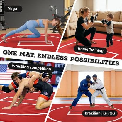 Wrestling Mat for Home Training BJJ MMA Jiu Jitsu Roll Up Mat - color: Red, size: 8FTx8FTx1.25inch