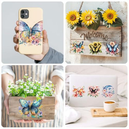 Peacoblue 18 Sheets Rub on Transfers for Crafts, Butterfly and Flower 3.6"x3.9" UV DTF Cup Wraps Waterproof Rub on Cold Transfers Stickers for Wood Glass Metal Cup Tumblers Mirrors Mugs Home Decor - style: Butterfly and flower