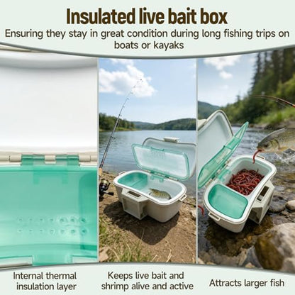 Waist Bait Container – Portable Live Bait Storage Box with Belt Clip, Divided Flip-Top Design for Worms & Shrimp, Ideal for Kayaking, Wading, and Fishing Trips