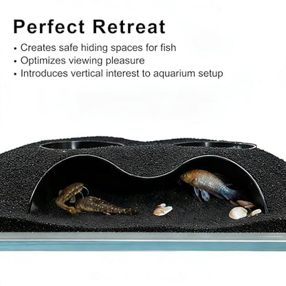 Aquarium Underground Tunnel Cave Natural Curve with Holes for Viewing, Fish Tank Decoration Hideout, for Cory Catfish, Shrimp, Loach and Pleco, Black