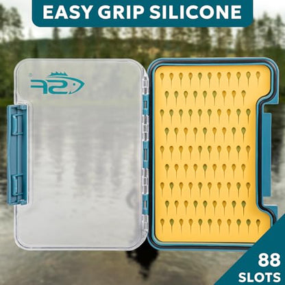 SF Slim Fly Fishing Box Thin Trout Flies Storage Box Plastic Clear Lid Yellow Silicone Waterproof Fly Fishing Box Small