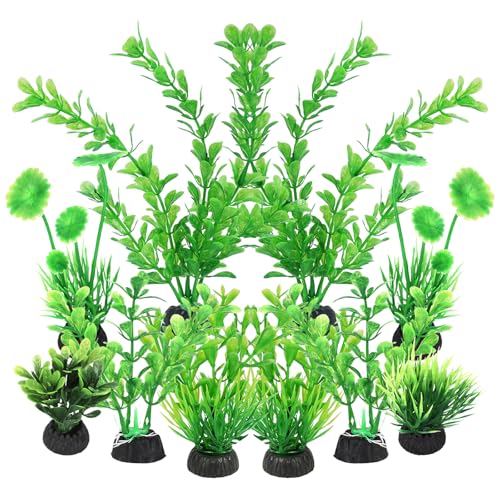AQUANEAT Artificial Fish Tank Plants, Plastic Aquarium Decorations, Green Accessories, 10pcs - color: Green