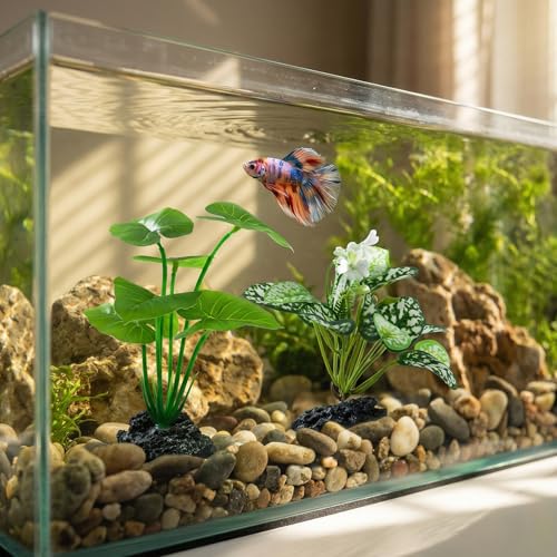 2 Pcs Fish Tank Decorations Plants, Artificial Plant Aquarium Accessories Decor, Goldfish Tank Decor Plastic Realistic Plants