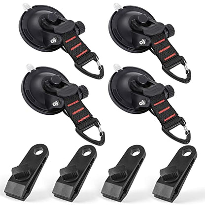 Suction Cups Hooks 8 pcs Car Camping Essentials Heavy Duty Tie Down Suction Cup Camper Accessories with Securing Hook Strong Power for Car Awning Boat SUV Tent Trap Window Glass.(8 pcs)