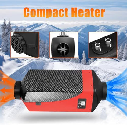 5KW Diesel Air Heater, 12V 5000W Diesel Parking Heater with LCD Display, Muffler Thermostat Remote Control, 10L Water Tank, Diesel Air Heater for Cars, Boats, Trucks (Red)