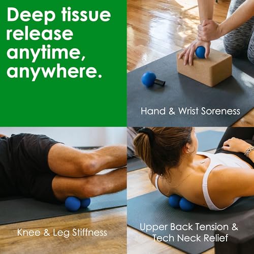 2-in-1 Firm Peanut & Lacrosse Ball Roller | Deep Tissue Massage Tool for Fascia, Plantar Fasciitis, Hips & Back | Mobility & Recovery Roller | Compact, Travel-Friendly, Pilates & Therapy Ready - color: Blue