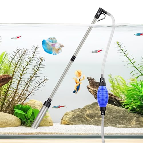fishkeeper Quick Aquarium Siphon Pump Gravel Cleaner - 256GPH / 80GPH Adjustable Powerful Fish Tank Vacuum Gravel Cleaning Kit for Aquarium Water Changer, Sand Cleaner, Dirt Removal - size: Small