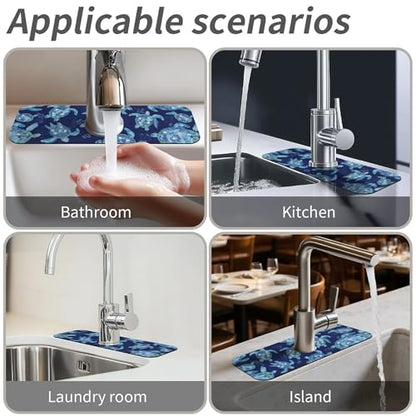 Kitchen Sink Splash Guard，Graceful sea turtle-1 Faucet Mat Sink Gadgets-Super Absorbent Fast Drying Mat Drip Catcher for Kitchen, Bathroom,Sink Mat, Dish Drying Mat, Bathroom(15" X 5.5" ) - color: Graceful sea turtle-1