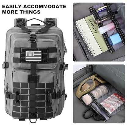 Hannibal Tactical MOLLE Assault Backpack, Tactical Backpack Military Army Camping Rucksack - color: Grey and Black