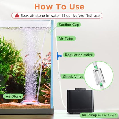 hygger Aquarium Air Stone, 2.6 Inch Nano Air Stone Makes Super Tiny Bubbles, Ultra Quiet Dissolved Oxygen Diffuser Small Airstone with Stainless Steel Base for Aquarium, Fish Tank & Hydroponic, Round