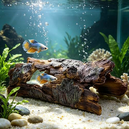 Teaeeno Faux Log Fish Cave, Predator Control and Decorative Shelter for Koi and Fish, Ponds, Aquariums, Aquarium Décor Ornaments (Brown)