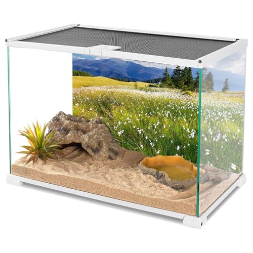 AWERT 72x16 inches Reptile Habitat Background Blue Sky White Clouds Mountains Forests Grasslands White Floral Nature Art Terrarium Background