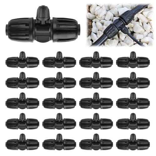 Kalolary 20PCS Locked Barbed Tee Connectors, 1/2” to 1/4” Drip Irrigation Fittings Kit 12/16mm to 4/7mm Tube Lock Female Connector 3-Way Barbed Lock Irrigation Parts for Watering System (Black) - color: Black 1/2" to 1/4" 3-Way