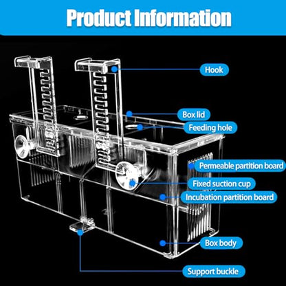 Aquarium Fish Breeding Box,Fish Tank Hatchery Incubator Breeder Box,Fish Separator for Aquarium,Acrylic Hatching Box for Baby Fishes Shrimp Betta Medium Acclimation Isolation (3 Grids)