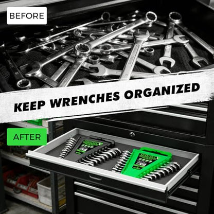 2-Piece Magnetic Wrench Organizer, Metric & SAE Portable Plastic Wrench Holder, 24-Slot Total, Foldable Carrying Handle for Wall-Mounted, Easy-Open Lock Cover, Wrenches Storage Rack Tool for Tool Box - style: 24-Slot with Cover