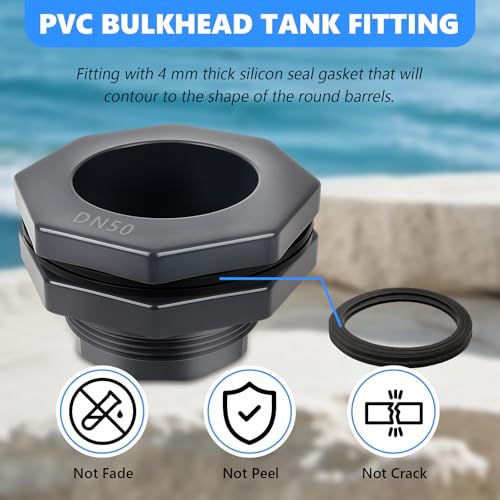 1 Pcs 2 Inch Bulkhead Fitting PVC - Heavy-Duty Plumbing Kit for Water Tank, Aquariums, Rain Barrels & Pools with Reinforced Seals (Female/Internal Thread, Requires 3-1/2" Hole Saw) - size: 2 Inch