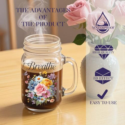 10 Pcs Flower UV DTF Cup Wraps, Floral Plants UV DTF Rub on Transfer Sticker Inspirational Quotes Waterproof Transfer Sticker Decals for 16OZ Glass Cups Water Bottle DIY Crafts - style: Flower