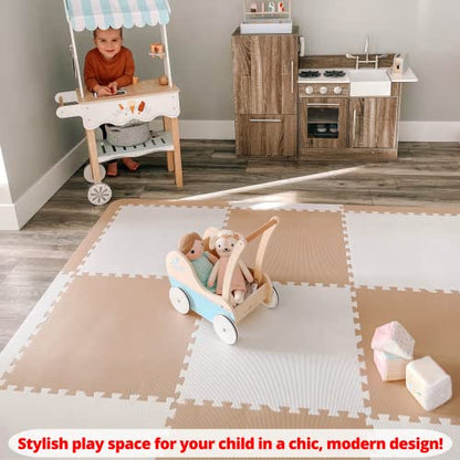 Extra Large Baby Play Mat Tiles Thick Foam Non-Toxic Floor Puzzle Mat Interlocking Activity Playmat for Infants Toddlers Kids Crawling Tummy Time 74x74 Inches (Beige/White) - color: Beige/White