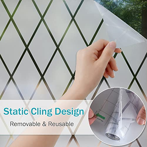 Lattice Frosted Window Film Window Privacy Film Static Cling Window Vinyl Opaque Glass Sticker Non Adhesive Anti-UV 17.7x157.4 inches