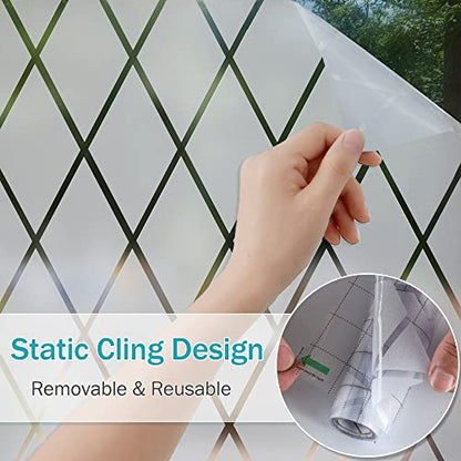 Lattice Frosted Window Film Window Privacy Film Static Cling Window Vinyl Opaque Glass Sticker Non Adhesive Anti-UV 17.7x78.7 inches - size: 17.7"x78.7" (45x200cm)