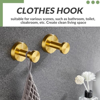 APLusee Brushed Gold Robe Towel Hooks for Bathroom, 2 Pack, Wall Mounted - color: Brushed Gold, size: 2 Pack