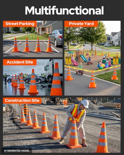 2 Pack 36In Collapsible Traffic Safety Cones with Reflective Collar - size: 36 Inch