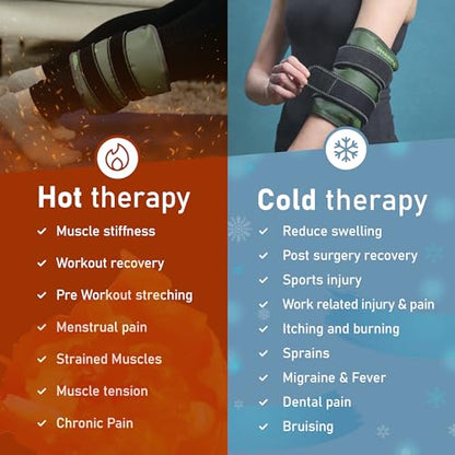 Medium Gel Ice Pack Wrap with Straps, Stretchable 8" x 23" | Hot and cold gel ice pack for pain relief, tennis elbow, ankle, foot & hand, iwith straps hold pack securely in place, green - size: Medium, style: Green