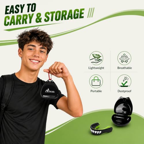 MENOLY 3 Packs Kids Youth Mouth Guard with Strap for Football - Mouth Guard Football Age 6-10 with Cases for Boxing, Lacrosse, Hockey, Basketball, MMA, Wrestling and Other Contact Sports Age 7-12