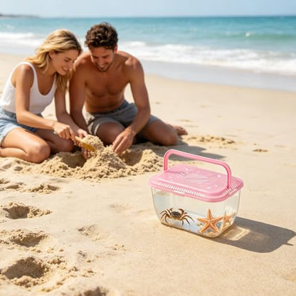 4 Pack Catch Plastic Beach Aquarium Carrier Cage with Handle, Release Aquarium Box Fish Transport Container Portable Tank for Collecting Fishes Crabs Sea Creatures for Summer Beach Party Favors