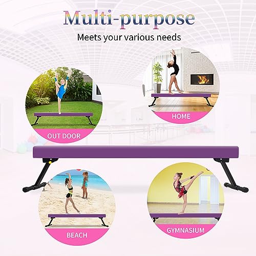 EL&IT·Wings 8FT Gymnastic Balance Beam for Kids, Adjustable Balance Beam with Leg, High and Low Level Floor Beam, Gymnastics Equipment for Home and Gym Center, Aubergine