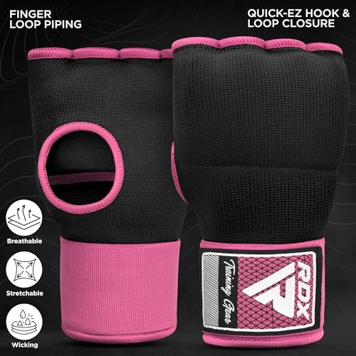 RDX Gel Boxing Hand Wraps Inner Gloves Men Women, Quick 100cm Long Wrist Straps, Elasticated Padded Fist Under Mitts Protection, Muay Thai MMA Kickboxing Martial Arts - color: Pink, size: Small