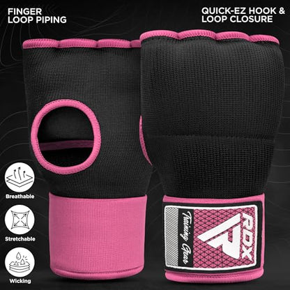 RDX Gel Boxing Hand Wraps Inner Gloves Men Women, Quick 100cm Long Wrist Straps, Elasticated Padded Fist Under Mitts Protection, Muay Thai MMA Kickboxing Martial Arts - color: Pink, size: Medium