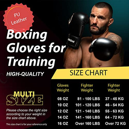 Kruzak Boxing Gloves for Men & Women, Sparring & Kickboxing Gloves, Muay Thai & MMA Gloves, 8-16 oz - color: Black, size: 14 oz