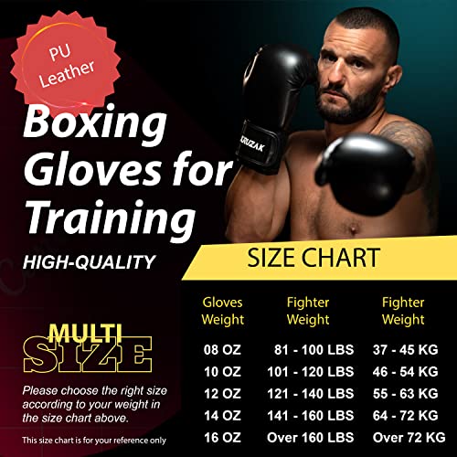 Kruzak Boxing Gloves for Men & Women, Sparring & Kickboxing Gloves, Muay Thai & MMA Gloves, 8-16 oz - color: Black, size: 8 oz