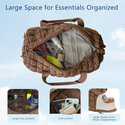Quilted Gym Bag for Women,Duffle Bag for Travel with Wet Pocket,Carry on Weekender Bags for Women,Travel Bag with Shoe Compartment(Brown) - color: Brown