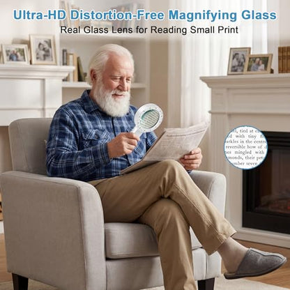 Nazano Magnifying Glass with Light, Ultra-Clear Lightweight Handheld Reading Magnifier with 12 LEDs, Distortion-Free Optical Lens for Seniors, Macular Degeneration, Close Work, Coins & Pill Bottles
