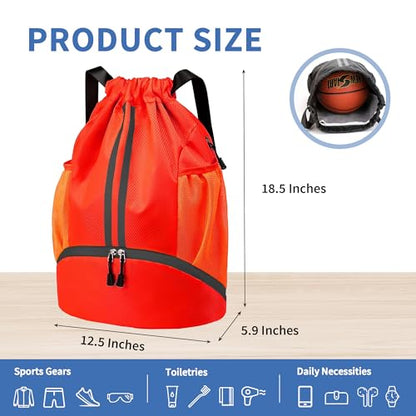 JELUTAR Drawstring Backpack Gym Bag with Shoes Compartment, Red - color: Red, size: Large
