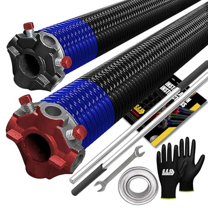 Garage Door Torsion Spring Replacement 2" Pair 262x2x36 with Winding Bars, 1" Steel Bearing, Gloves & Wrench Precision E-Coating Heavy Duty 5-Year Warranty Min 30,000 Cycles