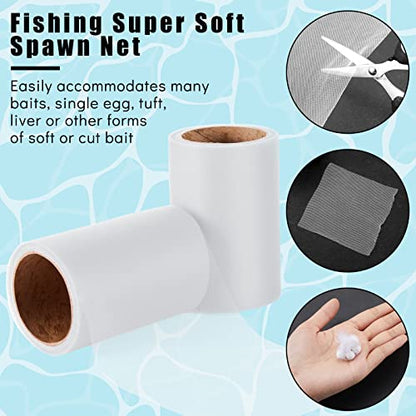 2 Rolls Fishing Soft Spawn Net 3'' x 157.5'' Spawn Sac Netting Sack Catfish Fishing Bait Mesh Holder Accessories for Roe Bags