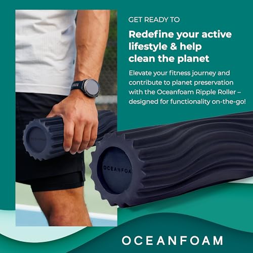 Oceanfoam Ripple Travel Foam Roller (11" x 3.35") Firm Mini Foam Roller for Physical Therapy, Deep Tissue Massage, Back Pain, High Density, Ergonomic Wave Textured, Yoga, Pilates, Exercise (Dark Navy) - color: Dark Navy