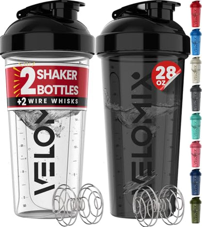 VELOMIX 2 Pack 28oz Protein Shaker Bottle for Protein Mixes, Black/Transpar - color: A1) Black / Transparent