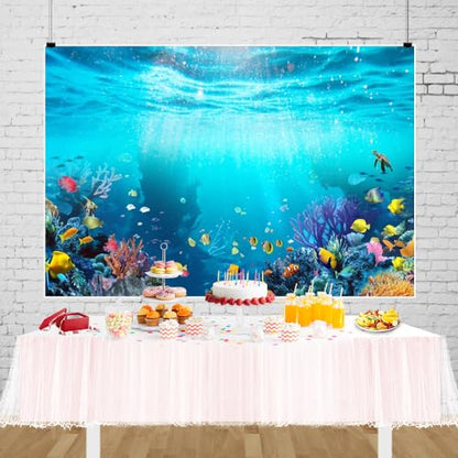 Under The Sea Backdrop 7x5ft Underwater World Blue Ocean Deep Sea Sunlight Seabed Aquarium Photography Background Tropical Fish Turtle Coral Diving Birthday Party Photo Studio Props