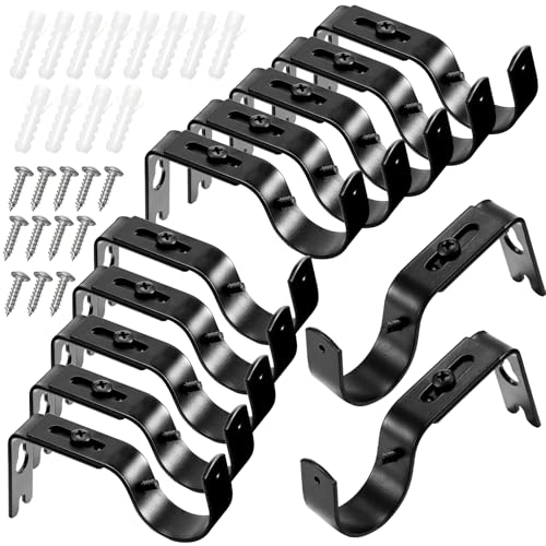 Frienda 12 Pcs Curtain Rod Brackets Adjustable Holder Wall for 1 Inch Diameter Curtain Rod General Bracket Hooks with Screws (Bright Black) - color: Bright Black