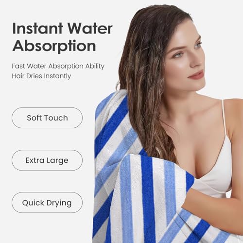 JML Bath Towels Set, 2 Pack, 30" x 60", Cabana Stripe Blue - color: Cabana Stripe Blue, size: 2 Pack (30 in x 60 in)