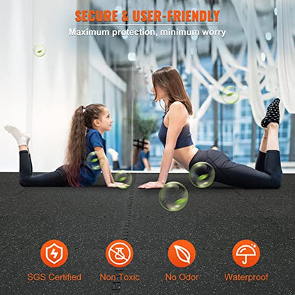 VEVOR 0.56Inch 100sq.ft Exercise Equipment Mats, 25 Tiles Upgraded Rubber Top with High Density EVA Foam, Interlocking Gym Flooring for Home Gym, 25 x 25In Gym Mats, Puzzle Workout Mats, Black & Gray | Rubber Top with Dense EVA Foam, Interlocking Gym Floo