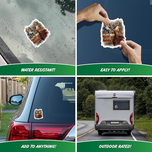 Patriotic Deer Decals - Set of 2 Hunting Deer American Flag Vinyl Car Stickers for Vehicles Truck Window - USA Flag American Made - color: Patriotic Deer