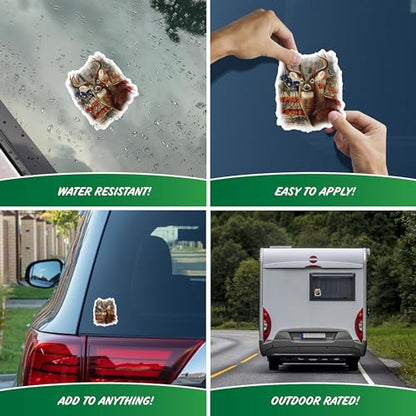 Patriotic Deer Decals - Set of 2 Hunting Deer American Flag Vinyl Car Stickers for Vehicles Truck Window - USA Flag American Made - color: Patriotic Deer