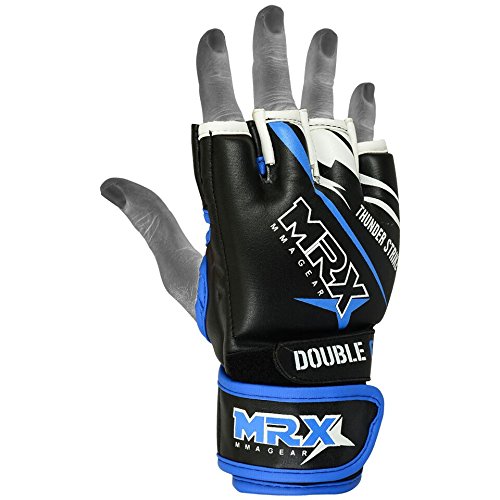 MRX MMA Grappling Gloves for Men Martial Arts Training Fighting Bag Glove Cage Fight Mitts - color: Black/Blue, size: X-Large